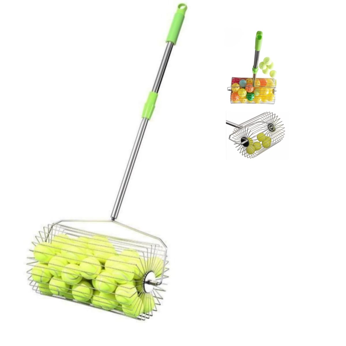 Recolector de pelotas de tenis de acero inoxidable de gran capacidad, pickball Pickball Pickball, recogedor de metal portátil, reciclador de pelotas de tenis de metal extensible, colector