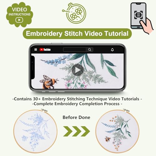 Image of Santune 4 Pack Embroidery Kit for Beginners,Needlepoint Cross Stitch Kits for Adults,Needle Point Sets with Bee Flower Pattern Stitch Video Tutorial