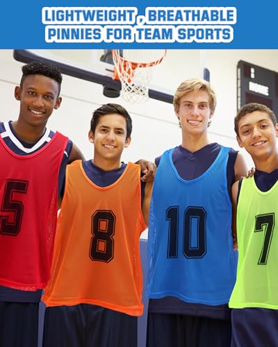 Image of Suhine 48 Pcs Adult Pinnies for Sport Soccer Nylon Mesh Scrimmage Vest Mesh Basketball Football Team(Cute Color,XXL)