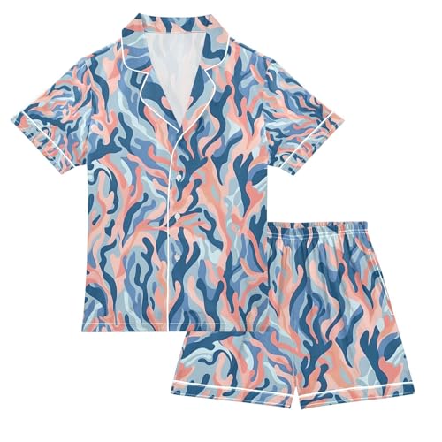 senya Colored Coral Satin Summer Pajama Sets Silk Short Sleeve Button Down Sleepwear