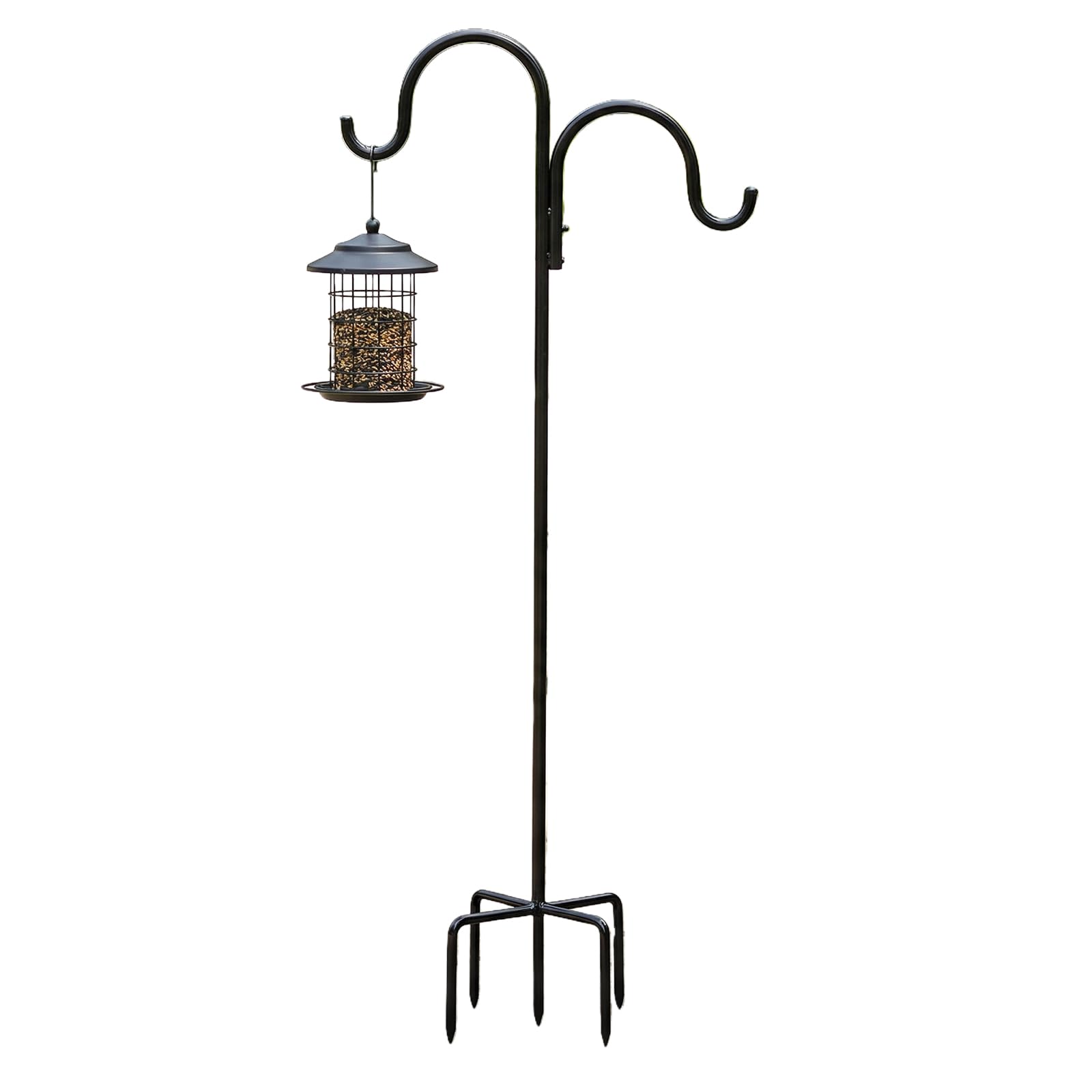 GOMETY Crochet De Berger Jardin 193 cm Double Crochet en Métal avec Base à 5 Griffes, Support Extérieur Robuste pour Mangeoire Oiseaux, Nichoirs, Lanternes, Plantes et Décorations