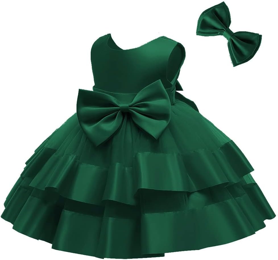 3M-6T Toddler Girl Bowknot Backless Tutu Gown Ruffle Lace Tulle Dress Baby Party Dresses with Headwear