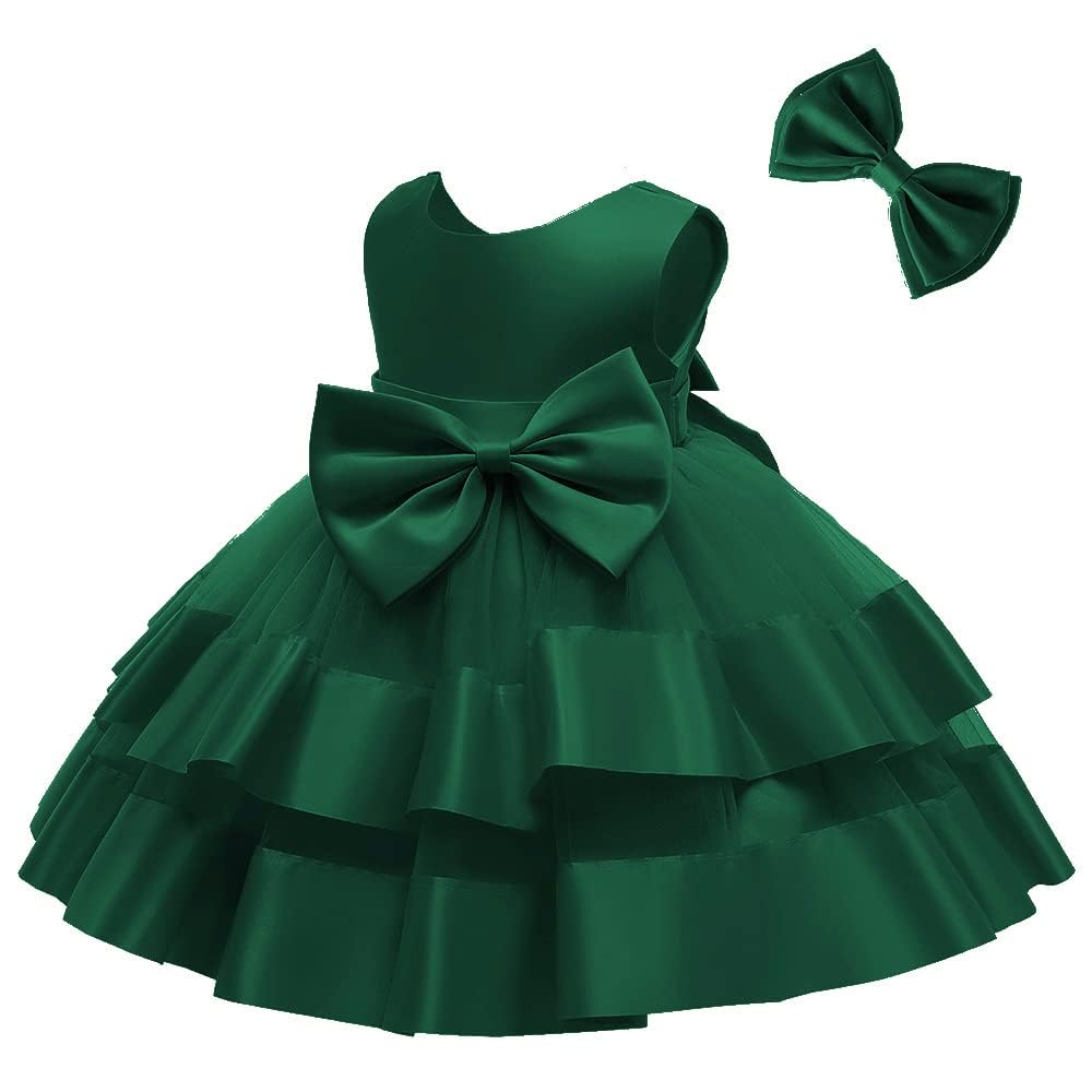 3M-6T Toddler Girl Bowknot Backless Tutu Gown Ruffle Lace Tulle Dress with Headwear