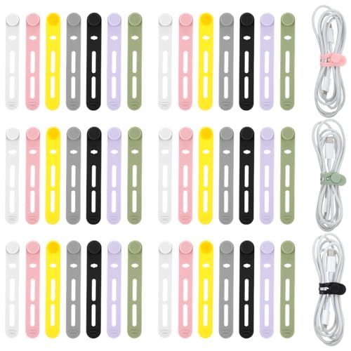 LXUEJIE 42 PCS Reusable Silicone Cable Ties, Multicolor Adjustable Silicone Data Cable Organizer...