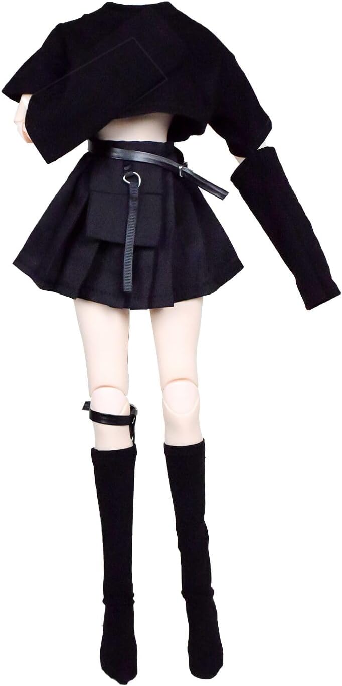 1/3 BJD Doll Clothes Set, Black Cool Streetwear Outfit with Cropped Top, Pleated Skirt, Arm Sleeves & Socks, Safe for Kids 6+, Doll Accessories for 60cm BJD Dolls