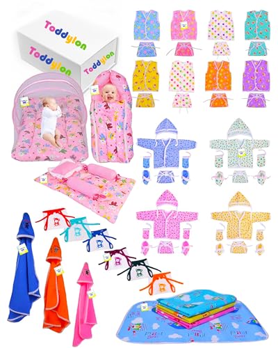 Image of Toddylon New Born Baby Clothes & Bedding Combo Gift Pack (Multicolor, 0-6 Months)