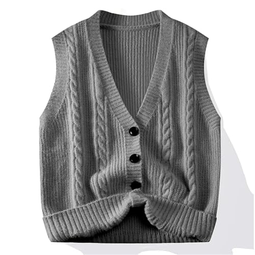 Zadaos Men's Winter Twisted Cable Knitted Buttons Vest Loungewear Casual Solid Color Twisted Knit Sleeveless Sweater3