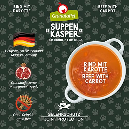 GranataPet Suppenkasper Rind mit Karotte, Suppe für glückliche Hunde, Snack mit Grünlippmuschel & Mineralien, Hundefutter ohne Getreide für eine artgerechte Ernährung, 140 g