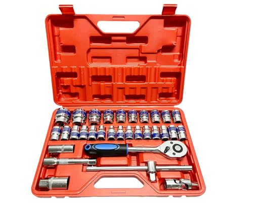 Image of Inditrust Heavy 32Pc 1 /2 Inch Ratchet Socket set Wrench Spanner Tool Set, CR-V Combinational Goti Set with Carry Box for Car, Bike & Automobile Repair Tool Kit