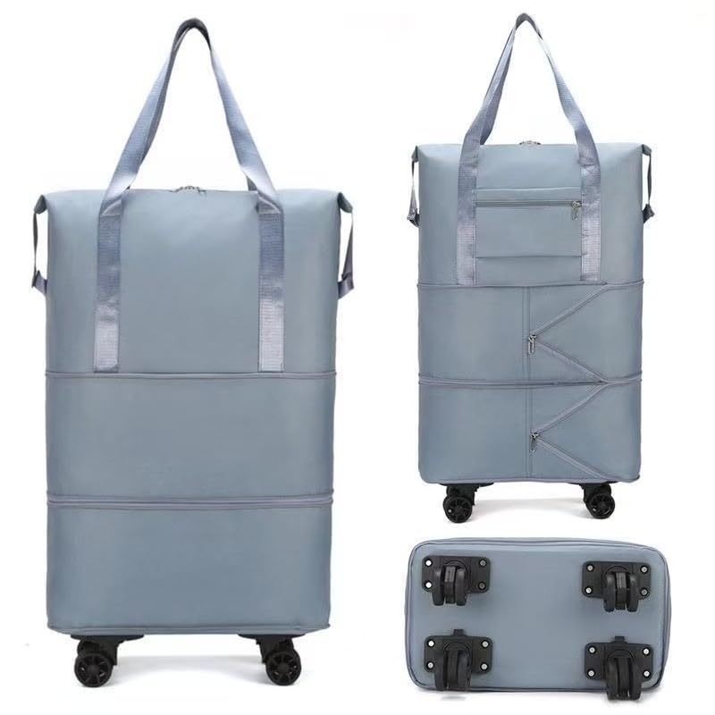Bolsa de Viagem Dobrável com Rodinhas Impermeável Grande Capacidade – Mala Multifuncional Expansível com Compartimento Seco e Úmido(Azul)