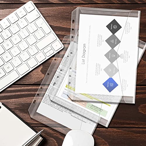 8.5x5.5 Binder Pockets, Poly Mini Binder Pocket 5.5 x 8.5 inches, 7-Hole Punched - 12 Pack
