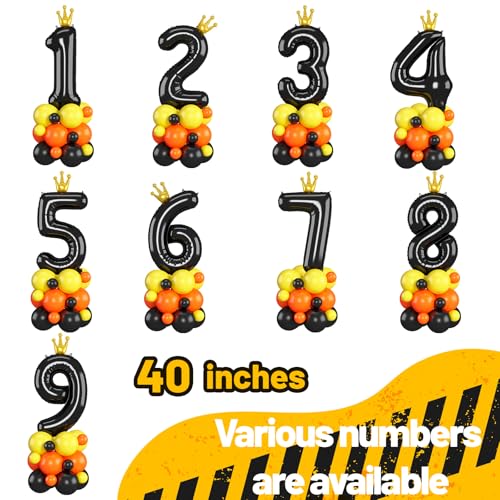 Image of Black Number 3 Balloon 40 Inch Construction Number Three Foil Balloons Tower with Excavator Digger Truck for Boys Third 3rd Birthday Party Decorations Giant Large Digital Aluminum Balloons Stack