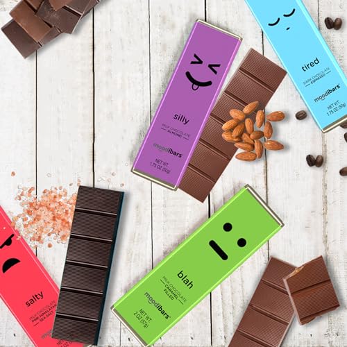 Astor Chocolate MoodiBars 5 Variety Gift Box | Assorted Milk and Dark Chocolate Almond, Caramel Filled, Espresso, Iced Caramel Latte, Sea Salt Gourmet Bar Snack Set | Emoji Mood Faces Gifts | Belgian Box Sampler | Individually Wrapped Candy Basket - Thumbnail 3