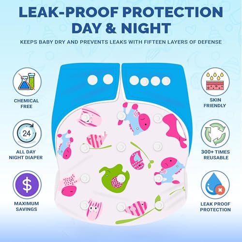 Image of Ambaby Leakage-Proof Cloth Diaper for Babies 0 to 3 Years - 1 High Absorbent Inserts and 1 Reusable & Washable Baby Cloth Diaper - Adjustable Fit (5-17 kg)