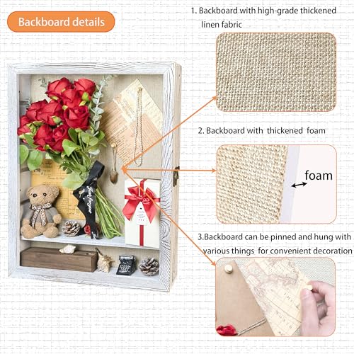 Image of White Shadow Box Frame 16x20 Shadow Box with Shelves 2.6 inch Interior Depth Memorial Shadow Box Display Case with Linen Back for Handicrafts,Picture Frames,Medals,Coins,Pins Collection and More