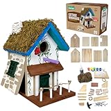 SparkJump Cottage Birdhouse Kit - Easy DIY Bird House for Outdoors, Cedar Roof & Front Porch, Natural Stones, FSC Certified Wood, Fun Family Crafting Project