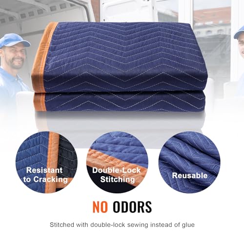 VEVOR Moving Blankets, 80" x 72", 35 lbs/dz Weight, 12 Packs, Professional Non-Woven & Recycled Cotton Packing Blanket, Heavy Duty Mover Pads for Protecting Furniture, Floors, Appliances, Blue/Orange by VEVOR - Image 4