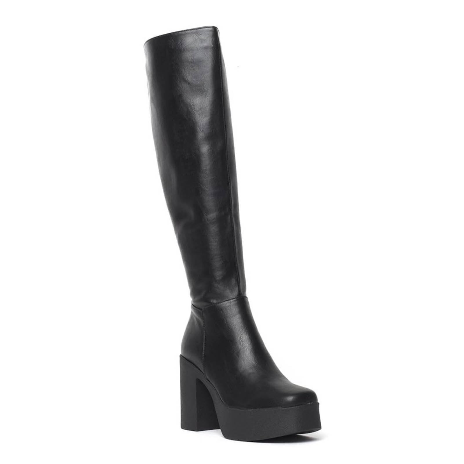 Women's Lmf 856-Black Pu/Wide Fit Knee High Boot