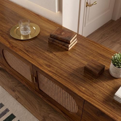 Image of MISAN Modern TV Table | Solid Sheesham Wood Sideboard TV Unit for Living Room, Bedroom, Office Furniture Stand | Wooden Free Standing Entertainment Unit Side Board Table with Storage (H-Hony)