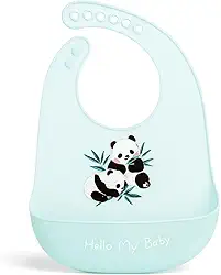Babador de Silicone Impermeável para Bebê, Bolso Coletor, 30 x 25 cm, Leve e Prático