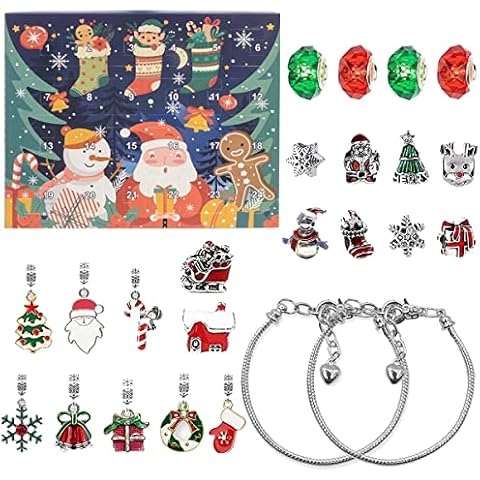 Christmas DIY Charm Bracelet Advent Calendar for Teen Girls Adult, 2022 Christmas Countdown Calendar Bracelet Include 22Pcs Charm Beads, 2 Bracelets for Kids Girls Adults Xmas Holiday Cover