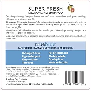 TrueBlue Grapefruit & Chamomile Concentrated Deodorizing Dog Shampoo – Cleansing Wash, Moisturizing – Toxin Free, Natural Botanical Blend – Tearless – 1 Gallon TrueBlue Grapefruit Chamomile Concentrated Deodorizing Dog Shampoo–Cleansing Wash Moisturizing–Toxin Free Natural Botanical Blend–Tearless–1 Gallon