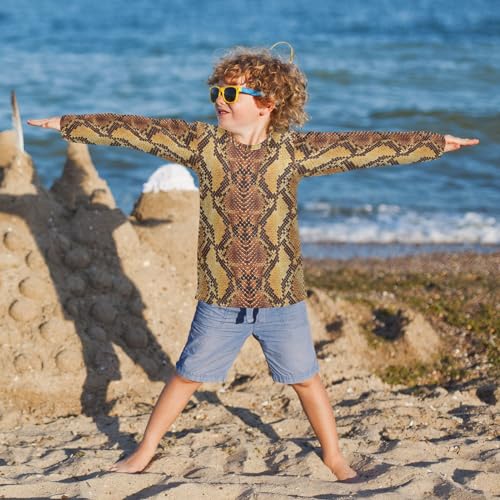 Aflyko Animal Print Boys' Rash Guard Shirts Snake Skin Pattern Brown Swim Shirt 3-12T4