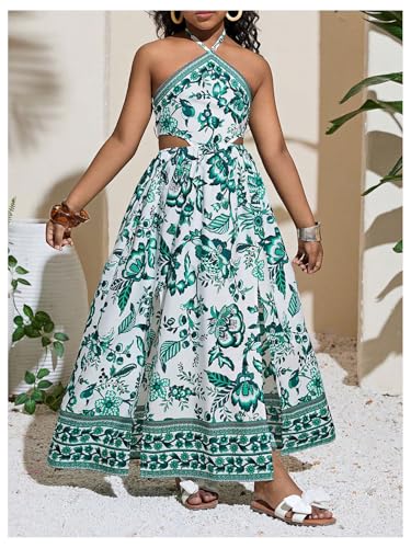 Floerns Girl's Summer Long Dress Cut Out Halter Neck Slit Beach Vacation Dresses2