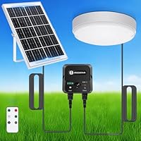 Aigostar Luz Solar Exterior con Sensor 70W Plafón LED Techo Solar Interior con Caja de Almacenamiento de Energía, Mando a Distancia, IP65 Impermeable, Cable de 8m, Ajustable 6500K