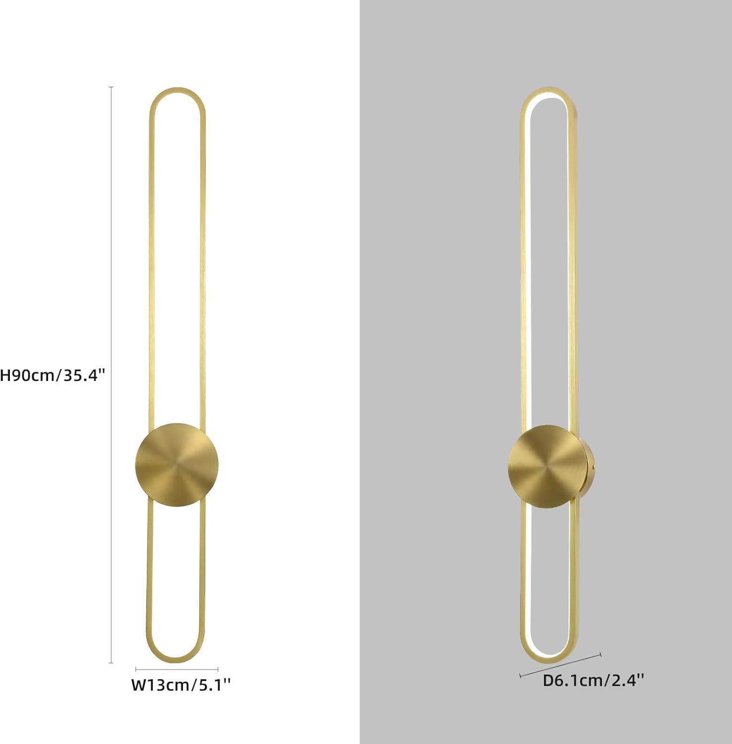 JAYMP Modern Wall Sconce 4000K Dimmable LED Wall Light Fixture, Hardwired Wall Lamp for Living Room, Dining Room, Bedroom, Hallway, Lobby, Entryway, 1 Pack (Brushed Gold, H90cm/35.4inch)