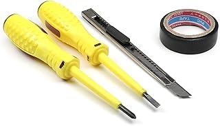 Jutagoss Multifunctional Circuit Voltage Tester Detector Pen 4-Piece-Set Tool: AC/DC 100-500V Flat Head Slotted Electric Test Pen + Cross Electric Test Pen + Utility Knife + 5m Electrical Tape 3Sets