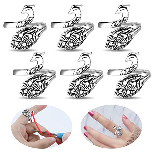 6 PCS Adjustable Knitting Loop Crochet Yarn Guide Finger Holder Knitting Crochet Accessories Ring Knitting Thimble for DIY Crafts-Peacock Shape