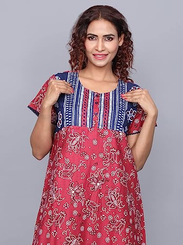 Image of Evolove Women's Cotton Long Maxi Night Gown Nighty Dress with Pocket & Stylish Button, Super Soft Comfortable (LNG-Button)