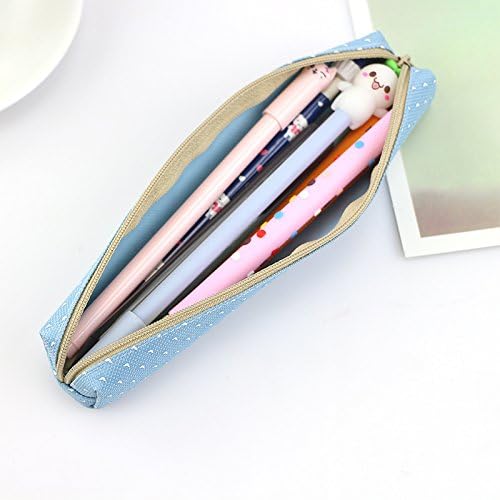 POWERTOOL Candy Color Pencil Bag, 1pcs Oxford Portable Simple Pencil Case White Point Cute Slim Small Pen Case for Kids Adults Travel School Office(Pink)