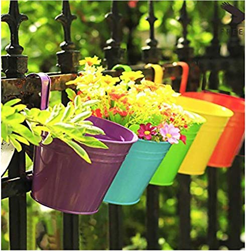 Go Hooked Metal Hanging Planter, Metal Flower Pot for Balcony & Railing (Pink)
