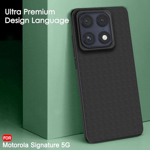 Image of TheGiftKart Back Cover Case for Motorola Moto Signature 5G | Slim & Lightweight | Ultra-Premium Design | Camera Protection Bump | Fabric Texture Case Cover (PC & TPU, Black)