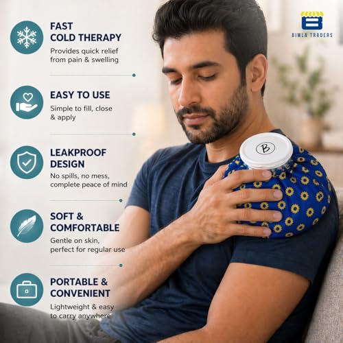 Image of Btag Hot & Cold Ice Bag for Pain Relief (11 Inch) |Reusable Cold Therapy for First Aid Sports Injury, Shoulder, Swelling |Leakproof & Durable Leakproof Fabric Headache, Muscle Pain(Blue Yellow Flower)