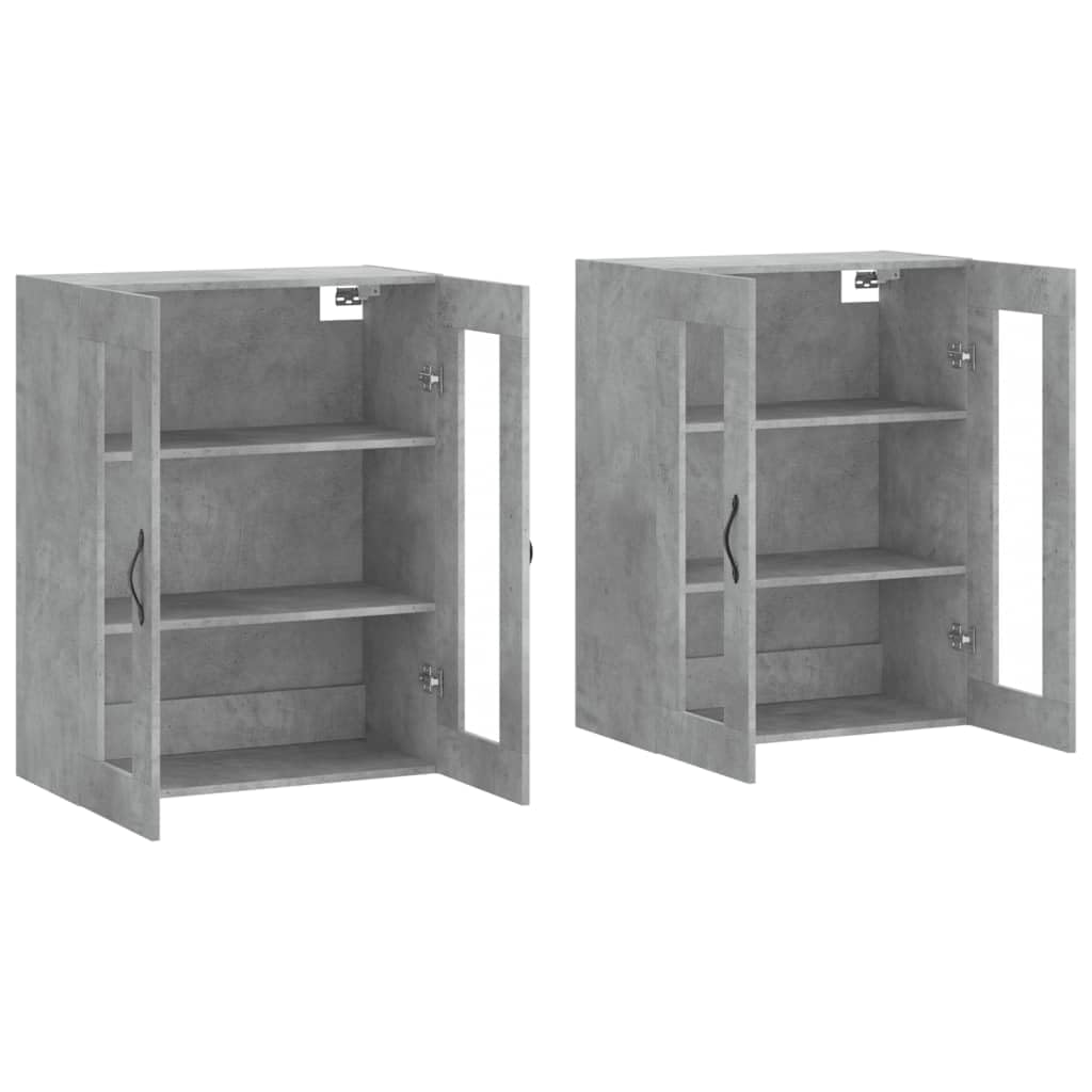 Set di 2 armadi da parete grigio cemento con anta in vetro, 69,5 x