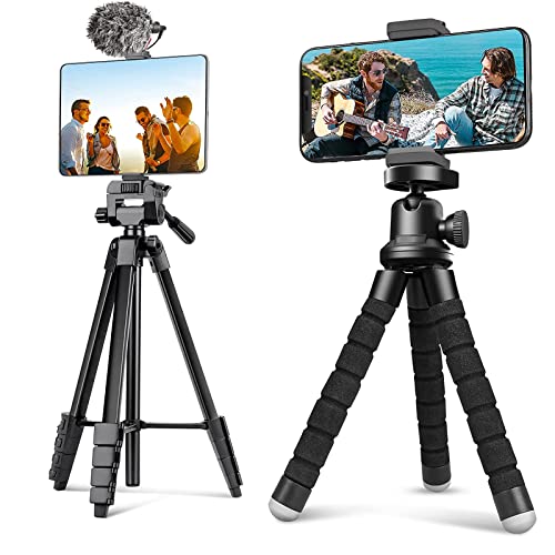 Aureday 64” Extendable Phone Tripod Stand With Wireless Remote And Phone Holder Bundle With Flexible Phone Tripod For Iphone And Android Cell Phone For Video Recording/Vlogging/Selfie #TOP18