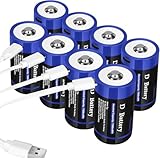 wowpower Rechargeable Lithium D Cell Batteries 7500mWh with USB-C Charging Cable, 8 Pack 1.5V LR20 D Size Battery for Flashlight/Floodlight, Toys