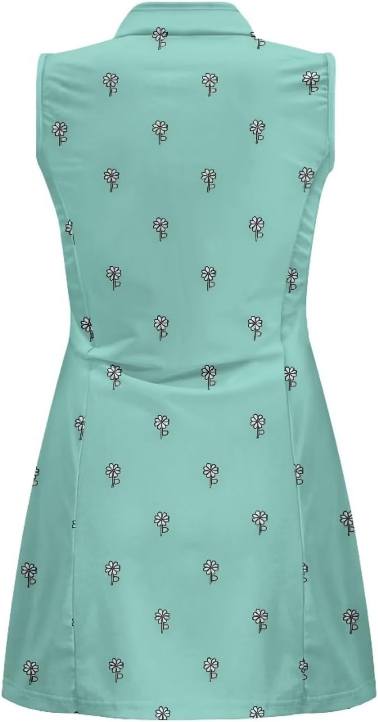 Golf Tennis Dress with Zippered Pockets,Stand-up Collar Design,Suitable for Women.Plus-Size Sleeveless Fitness Style.
