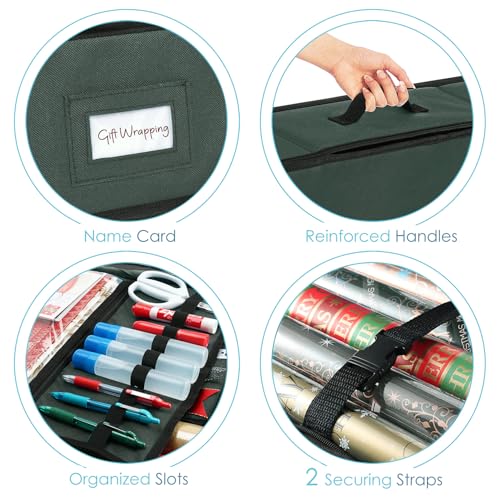 Image of Hearth & Harbor Wrapping Paper Storage Container with Ribbon Storage Organizer - Christmas Storage Bag with Extra Interior Pockets - Gift Wrapping Organizer Storage Fits Up to 26 Rolls of 40 inch Length