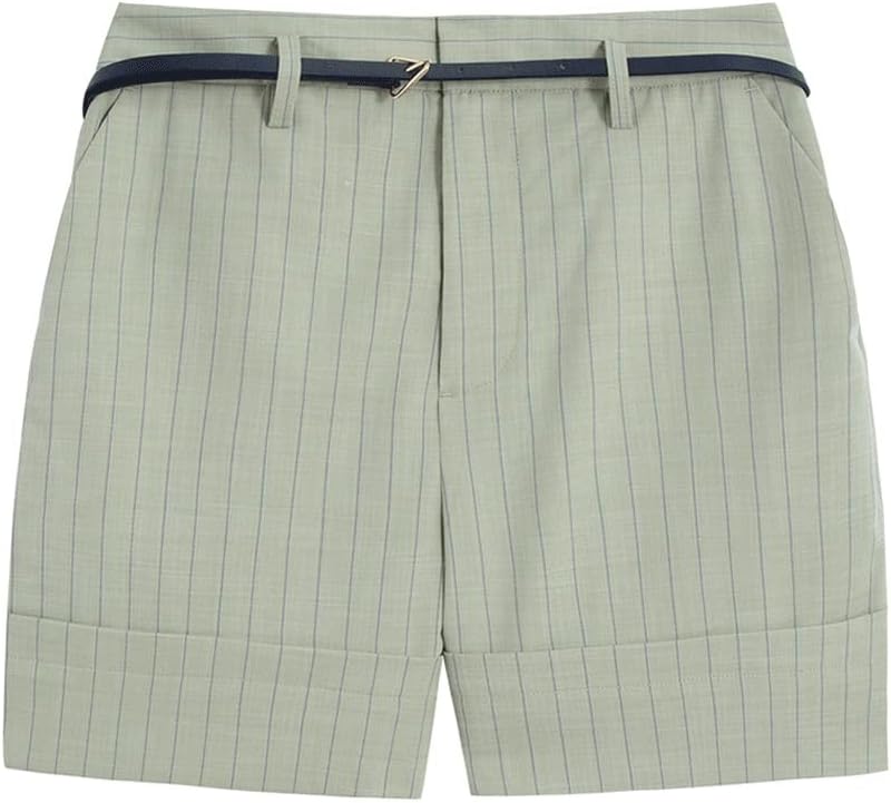 Striped Women's Fashion Cuffed to Show Thin High Waist Shorts Casual Suit Pants