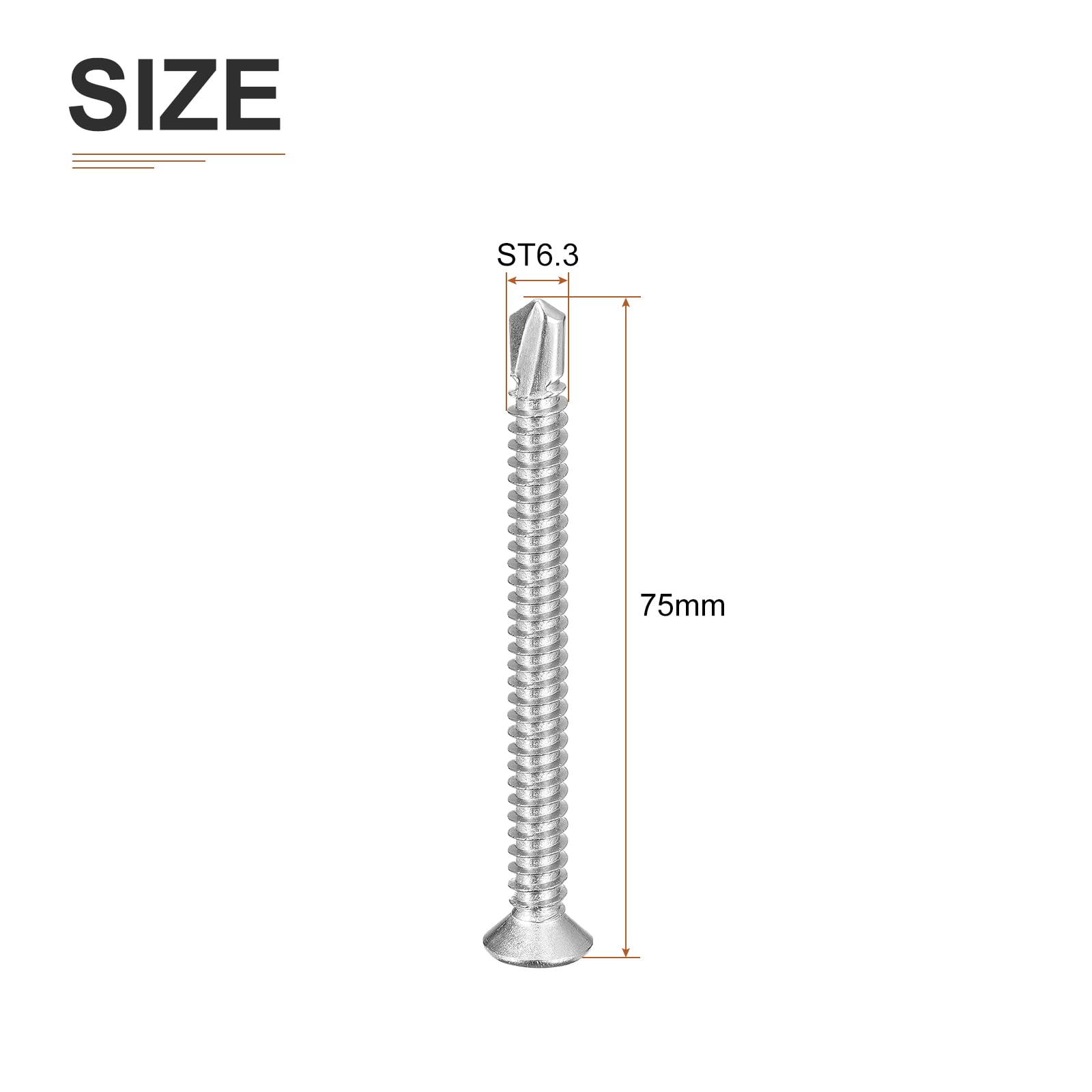 DTGN 25Pcs ST6.3x75mm Self Drilling Screws, 410 Stainless Steel Flat Head Phillips Sheet Metal Screw - Image 2