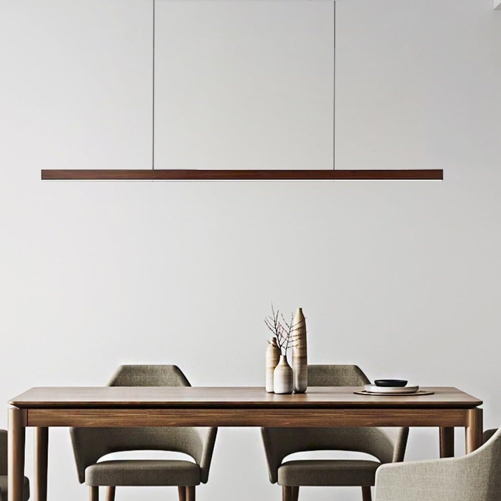 Drewniana lampa wisząca LED Minimalistyczny liniowy żyrandol sufitowy Długi pasek wiszący oprawa oświetleniowa Nowoczesny stół jadalny Żyrandole wiszące do salonu (kolor: brązowy-3