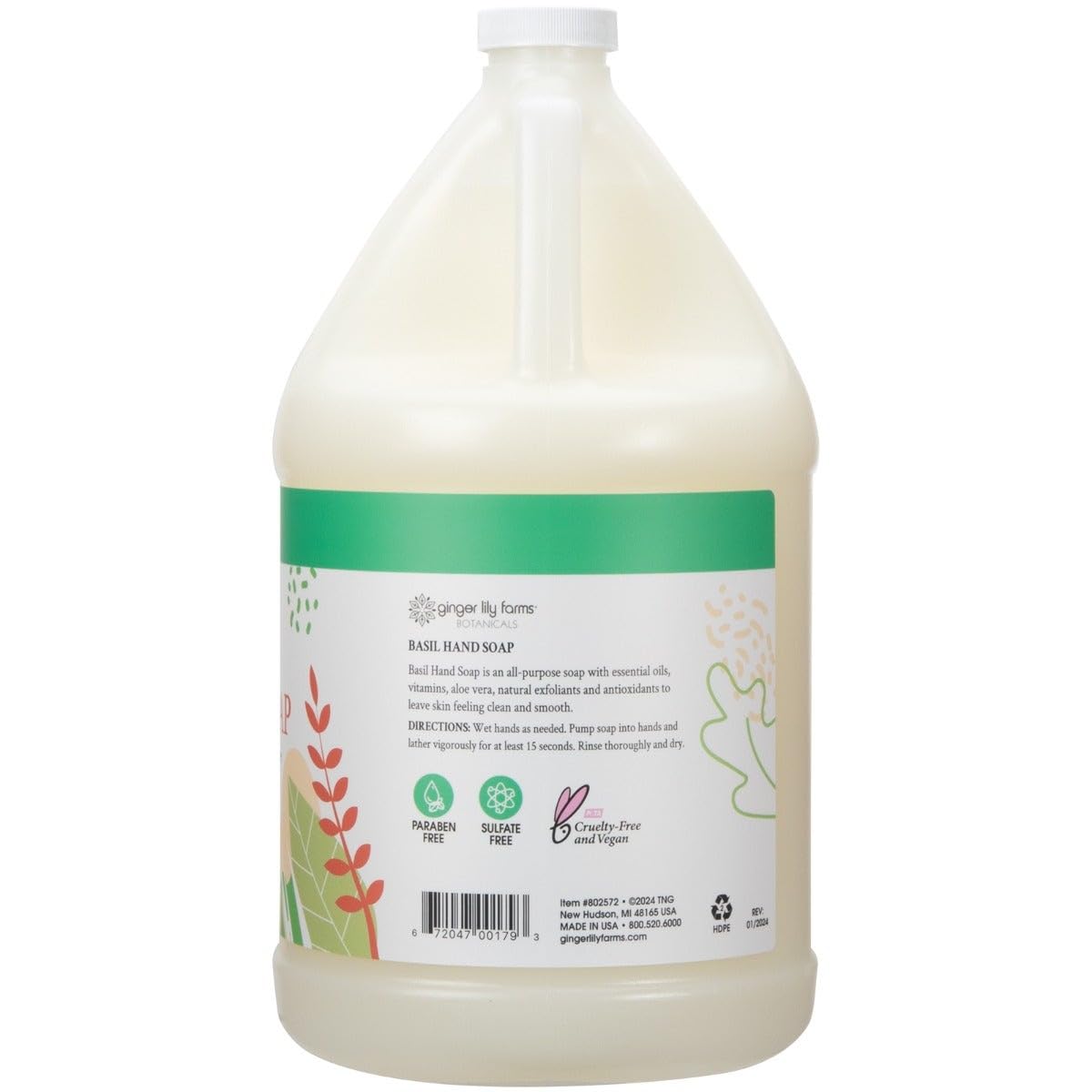 Condition photo showing New/Like New for Ginger Lily Farms Botanicals All-Purpose Liquid Hand Soap Refill, 100% Vegan & Cruelty-Free, Basil Scent, 1 Gallon (128 fl oz)