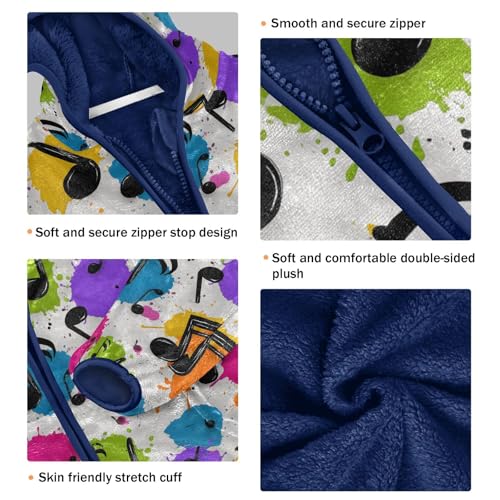 Musical Notes Toddler Fleece Jacket Baby Boys Hooded Zipper Long Sleeve Thick Warm Outerwear 3-10 Years3
