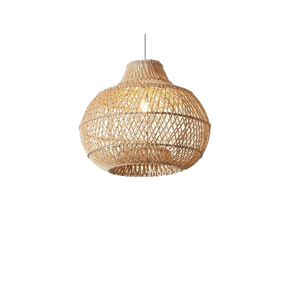 LYMSXAZOU Modern Woven Chandelier,Bamboo Lampshade Wicker Coastal Retro Pendant Light Fixtures 13.7" Rustic Hanging Light, Farmhouse Lighting for Kitchen Island Dining Room