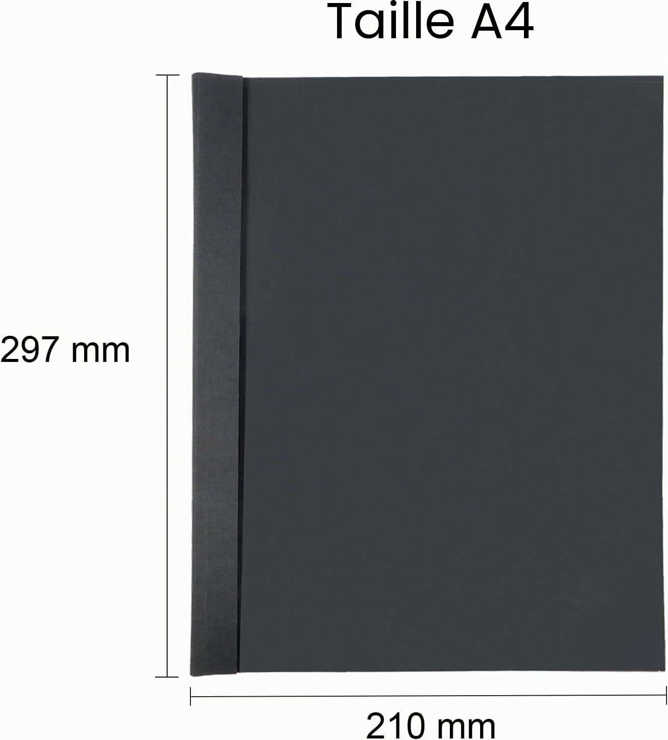 RAYSON Couvertures de reliure thermique, 15-100 feuilles, 2 mm, 3 mm, 4 mm, 6 mm, 12 mm, A4, Noir, Pack de 25