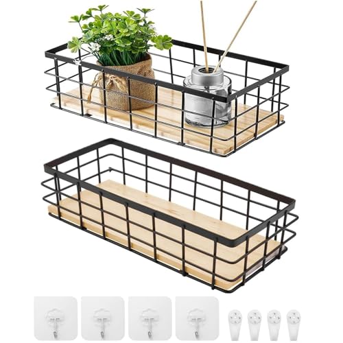 Liseng 2 cestas de metal, organizador de cesta de baño negro, cestas de alambre colgantes de pared, apilables para cocina, aperitivos de frutas, baño, oficina